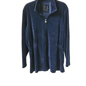 THREE HEARTS Plus Size Navy Blue Velvet Jacket
